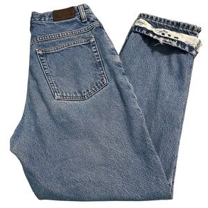 LL Bean Double L Relaxed Fit Jeans‎ Womens 10 Reg Blue Floral Cuff High Rise